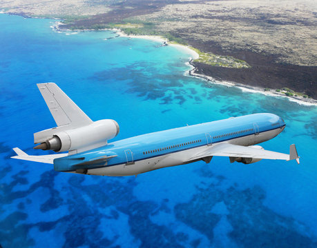 plane descending above sea