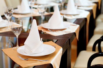 Empty glasses set in restaurant
