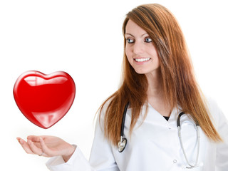 Attractive doctor woman listening heartbeat