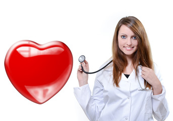 friendly female doctor listening heartbeat