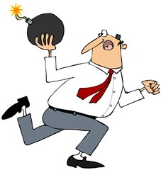 Man running with a large round bomb