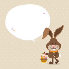 Bunny Easter Basket Speech Bubble Beige Dots