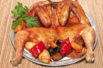 A roasted chicken