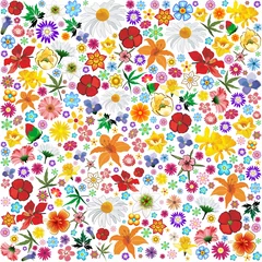 Wall murals Draw Spring Flowers Pattern Tile-Fiori Primavera Sfondo-Vector