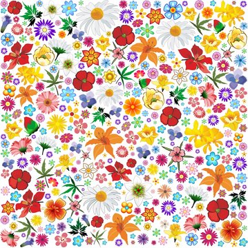 Spring Flowers Pattern Tile-Fiori Primavera Sfondo-Vector