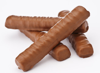 stack of chocolate bars, on white background