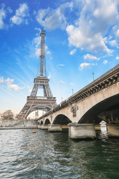 Paris - Beautiful view of Eiffel Tower  and Iena Bridge