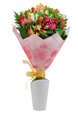 colorful flower bouquet arrangement centerpiece in vase isolated