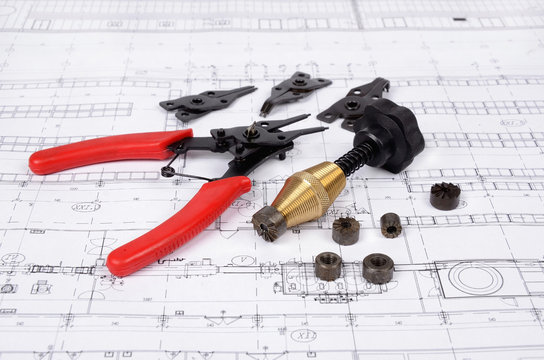 tools and mechanisms of technical drawings