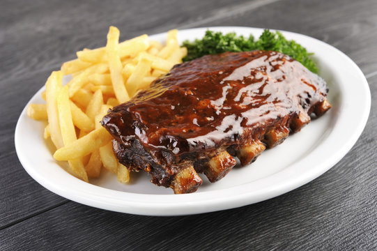 Grilled juicy barbecue pork ribs