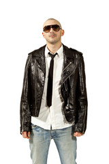 Fototapeta premium portrait of man with black leather jacket