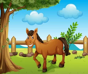 Foto op Plexiglas Boerderij Een paard onder de boom