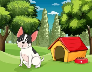 Peel and stick wall murals Dogs A dog near a doghouse with a dog food