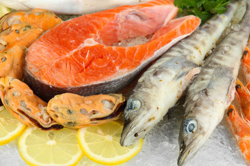 Fresh seafood on ice