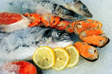 Fresh seafood on ice