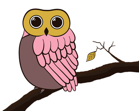 Owl sitting on branch, vector card for design