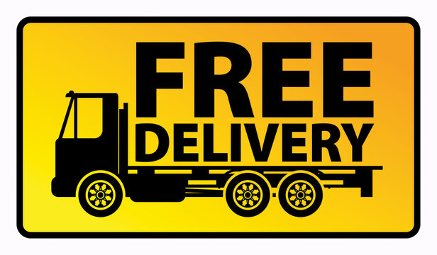 Delivery truck with text free delivery, vector illustration