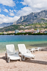 Beach chairs, Makarska, Croatia
