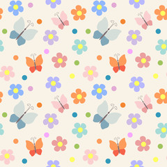 Seamless pattern with flowers and butterflies