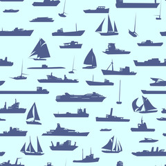 Seamless abstract cartoon background with many ships.