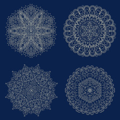 Set of vintage snowflake on blue background vector