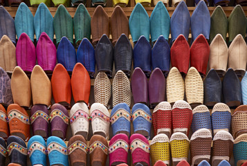 Leather slippers in the souk of Fes, Morocco