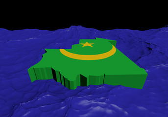 Mauritania map flag in abstract ocean illustration