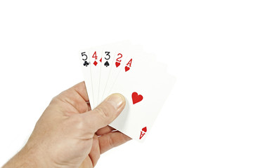 Poker player holding straight