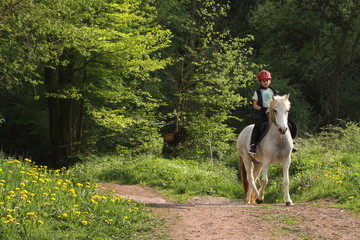 Mädchen reiter im Frühlingswald
