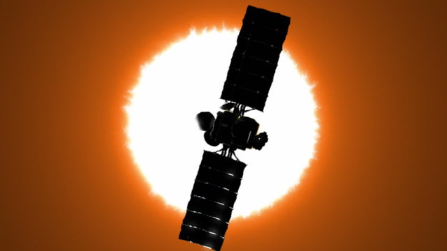 Satellite is orbiting the Sun, 3d animation