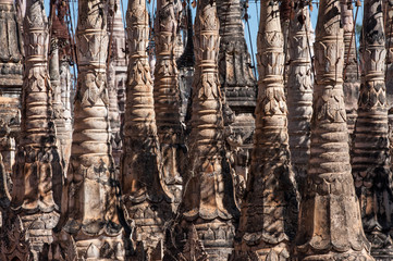 Stupa spires in the Kakku Pagoda Complex in Myanmar