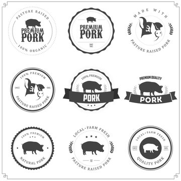 Set of premium pork meat labels