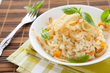 risotto with pumpkin and onion slices