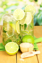 Glasses of cocktail with lime and mint