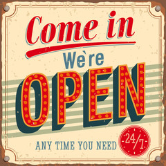 Vintage card - Come in we're Open.