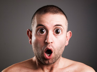 Caucasian man with surprised expression