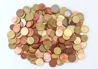 Pile of Euro coins top view