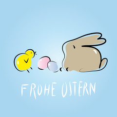 Frohe Ostern - Osterhase und Küken - Grußkarte im retro Design, vintage