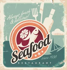 Papier Peint photo Lavable Poster vintage Affiche vintage pour restaurant de fruits de mer