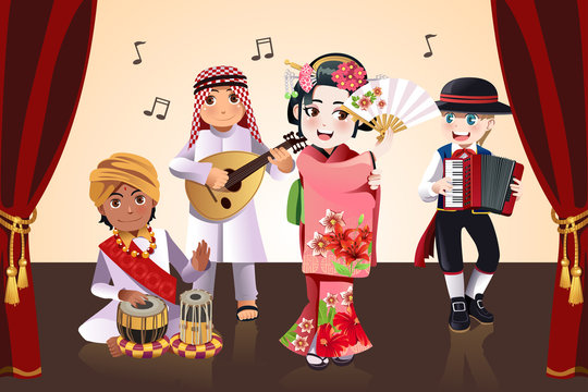 Multi-ethnic kids performing