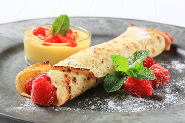 Raspberry-filled crepe