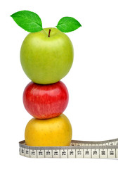 colorful apples with measuring tape isolated on white