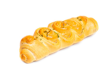 Garlic bread roll isolated on a white background.