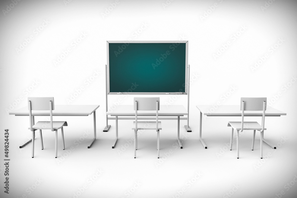 Poster empty classroom with blackboard and desk