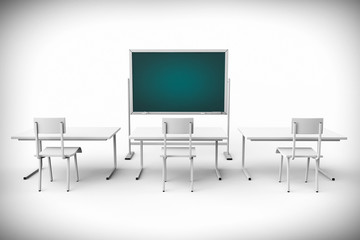 Empty classroom with blackboard and desk