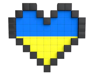 Plaid mouton avec motif Pixels Pixel Heart comme drapeau de l& 39 Ukraine