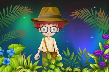 Crédence de cuisine en verre imprimé Animaux de la forêt Un garçon avec une lunette et un chapeau