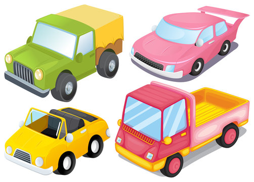 Four colorful vehicles