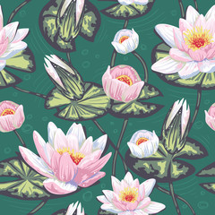 Floral seamless pattern with water lily © Yuzach