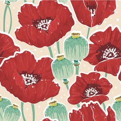 Spring floral seamless pattern with poppy